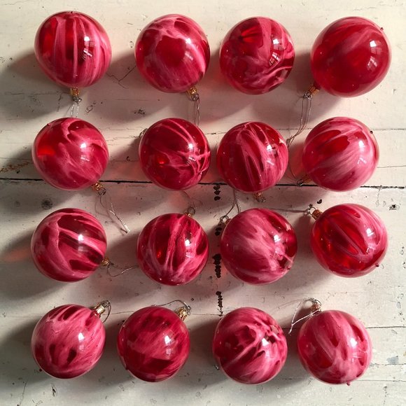 NWOT SET16 Hand-Blown Red Venetian Glass Ornaments